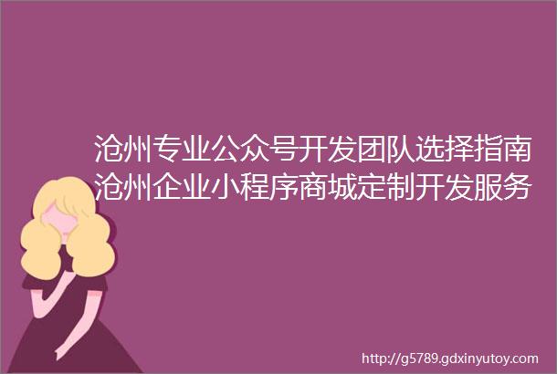 沧州专业公众号开发团队选择指南沧州企业小程序商城定制开发服务